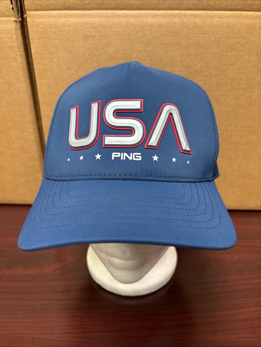 Ping USA Golf Hat Mens Navy Blue Flexfit 110 Snapback Perforated Performance Cap